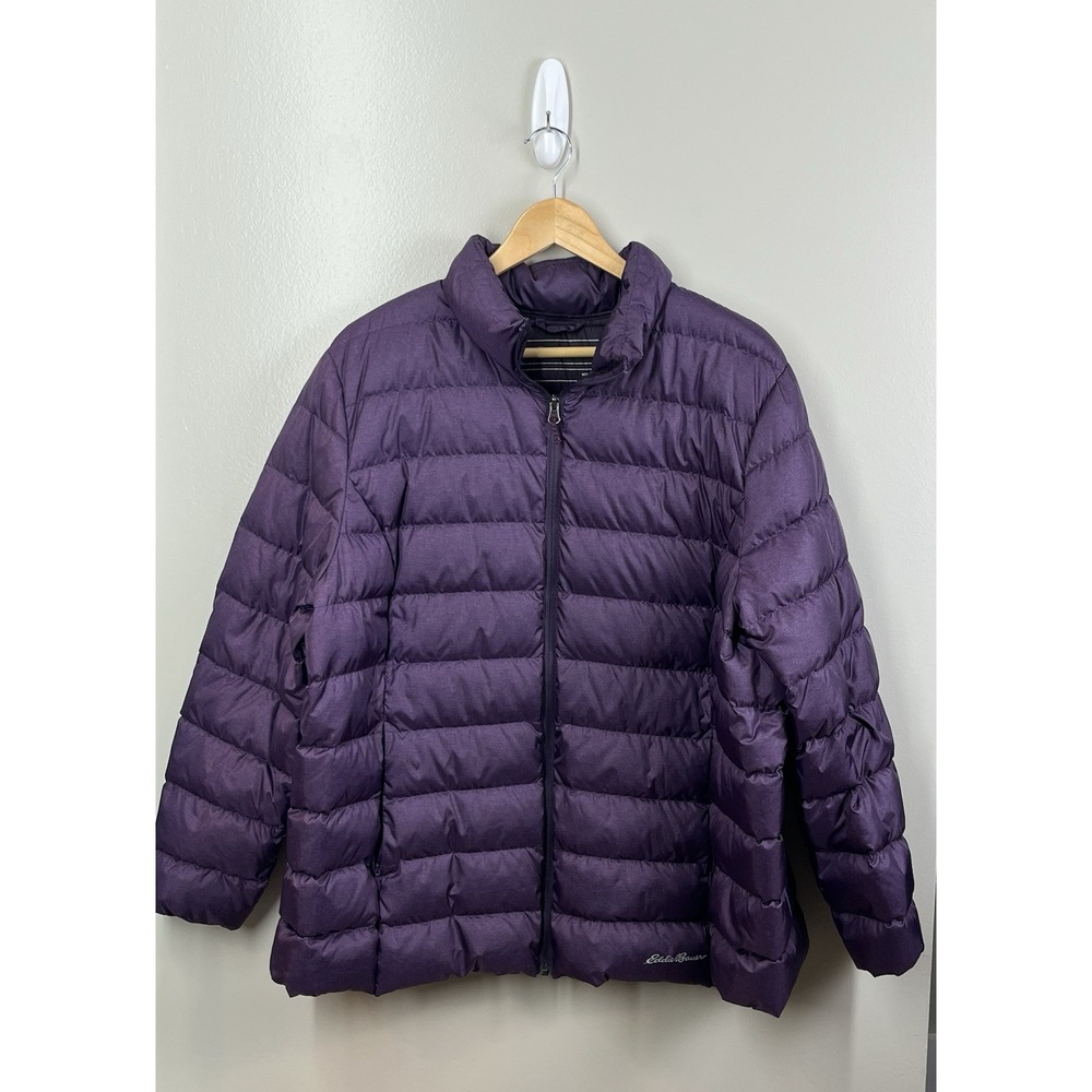 Eddie Bauer Womens Jacket Down EB650 Hooded Quilted Puffer Coat Size 2XL Purple